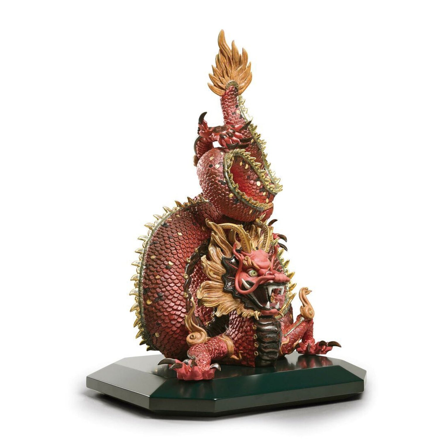 Lladro Protective Dragon Sculpture Golden Luster and Red - Limited Edition