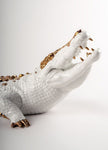Lladro Crocodile Figurine White and Copper