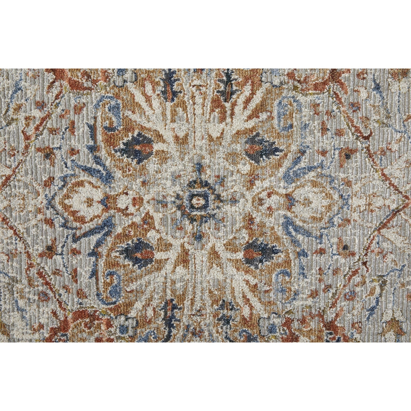Feizy Kaia 39HXF Transitional Medallion in Orange/Ivory/Blue