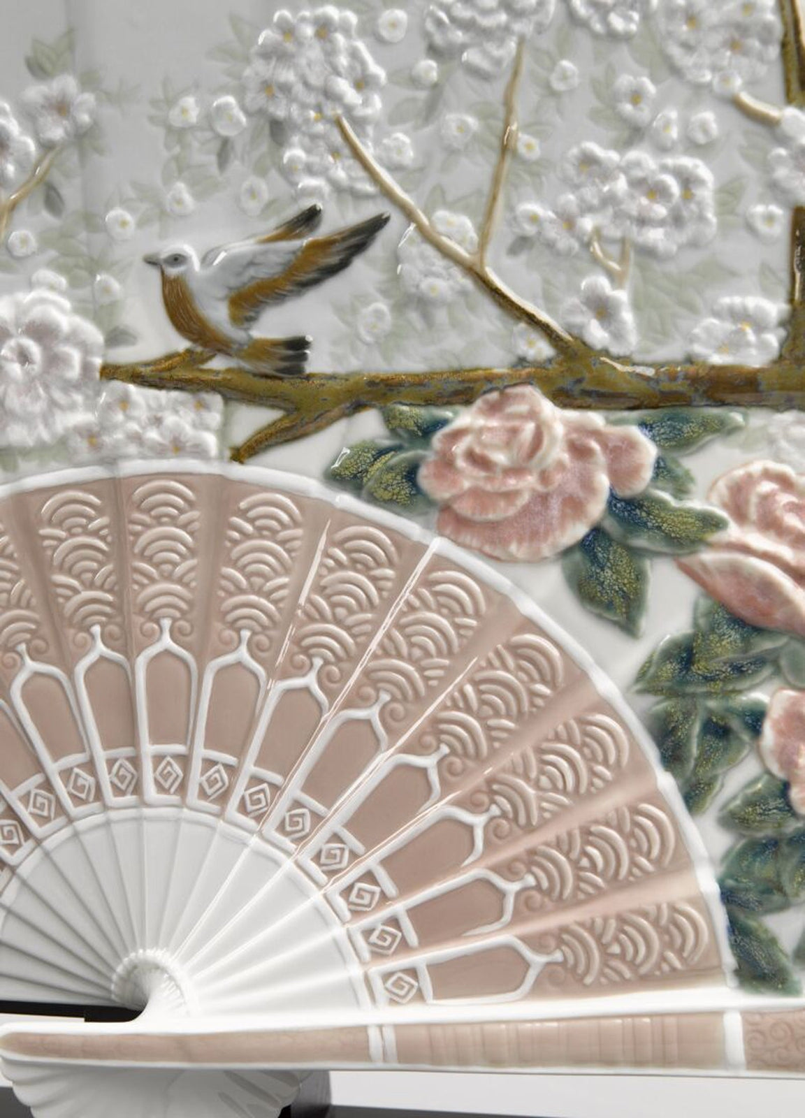 Lladro Iris and Cherry Flowers Fan Decorative Fan Limited Edition
