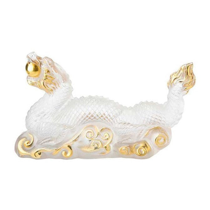 Lalique Tianlong Clear Gold Stamped Dragon Sculpture