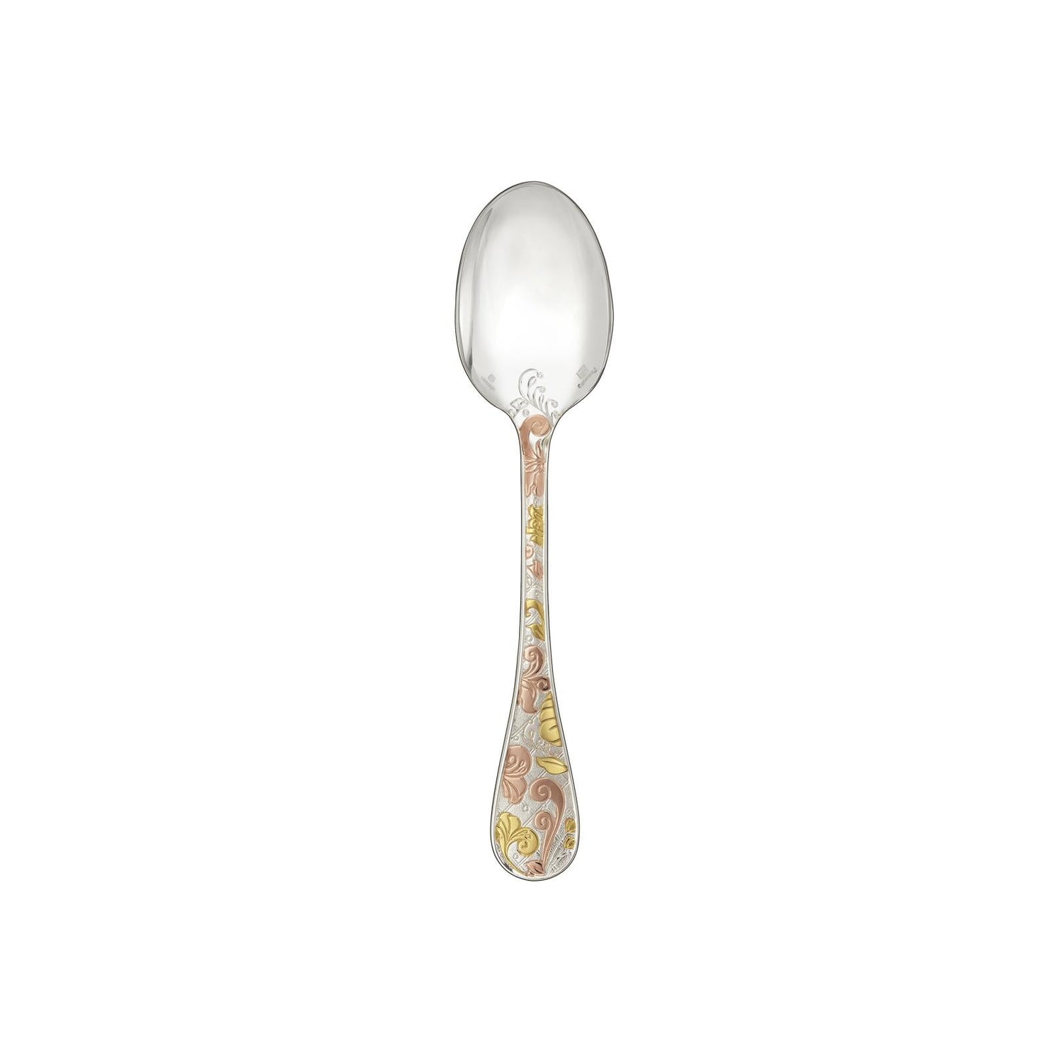 Christofle Jardin d'Eden Silver Plated Gold Accents Dessert Spoon - Rose Gold And Gold Two Golds