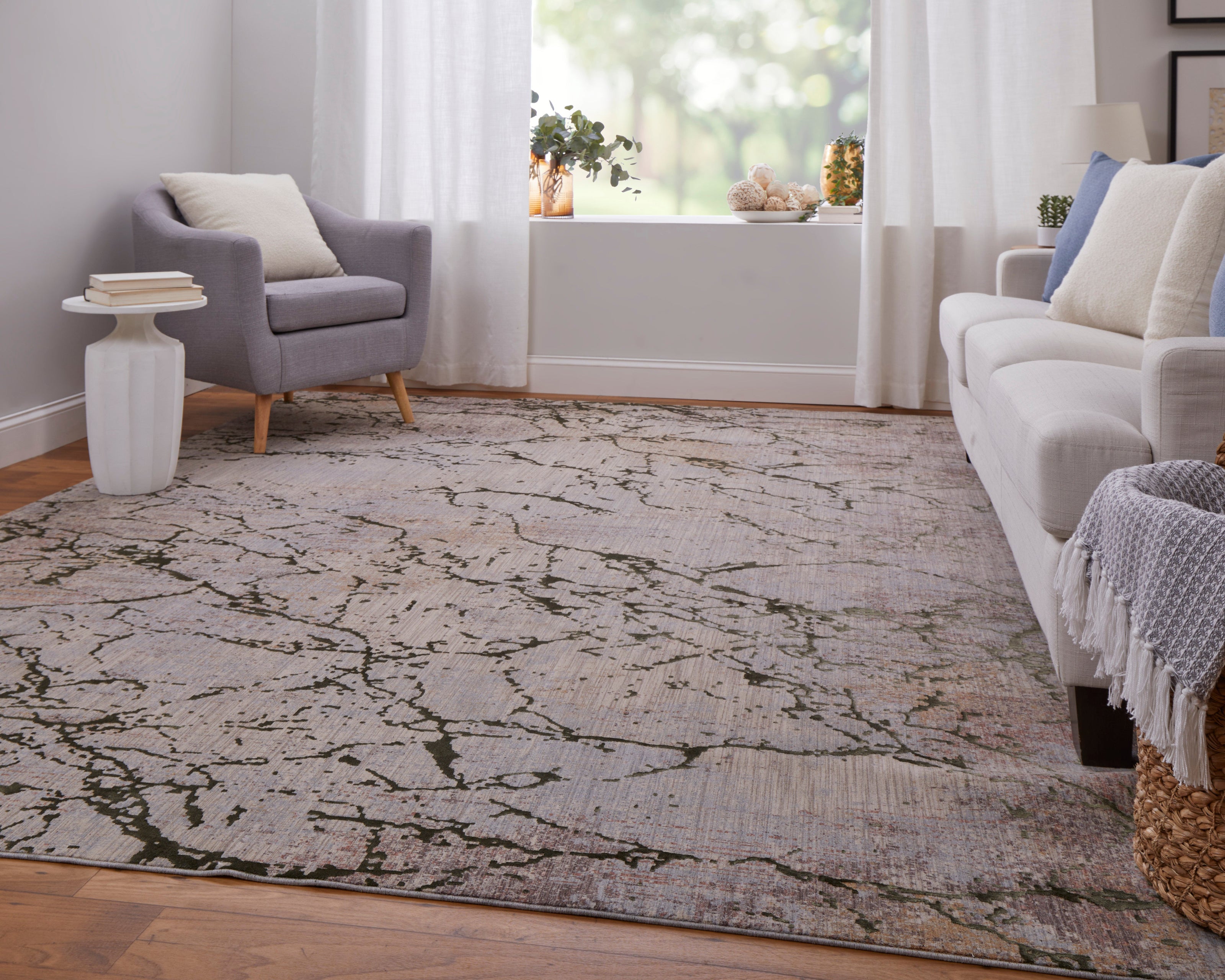 Feizy Pryor 39NEF Modern Abstract in Taupe/Green/Tan