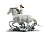 Lladro Riding her horse on the seashore Horse & Woman Figurine