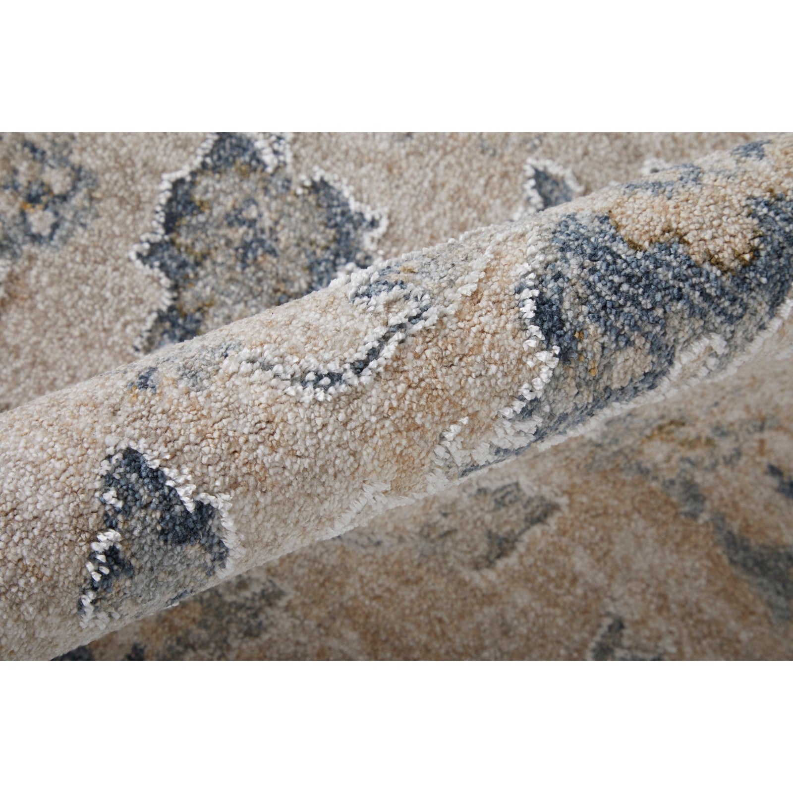 Feizy Pasha 39M7F Transitional Floral & Botanical in Ivory/Taupe/Blue