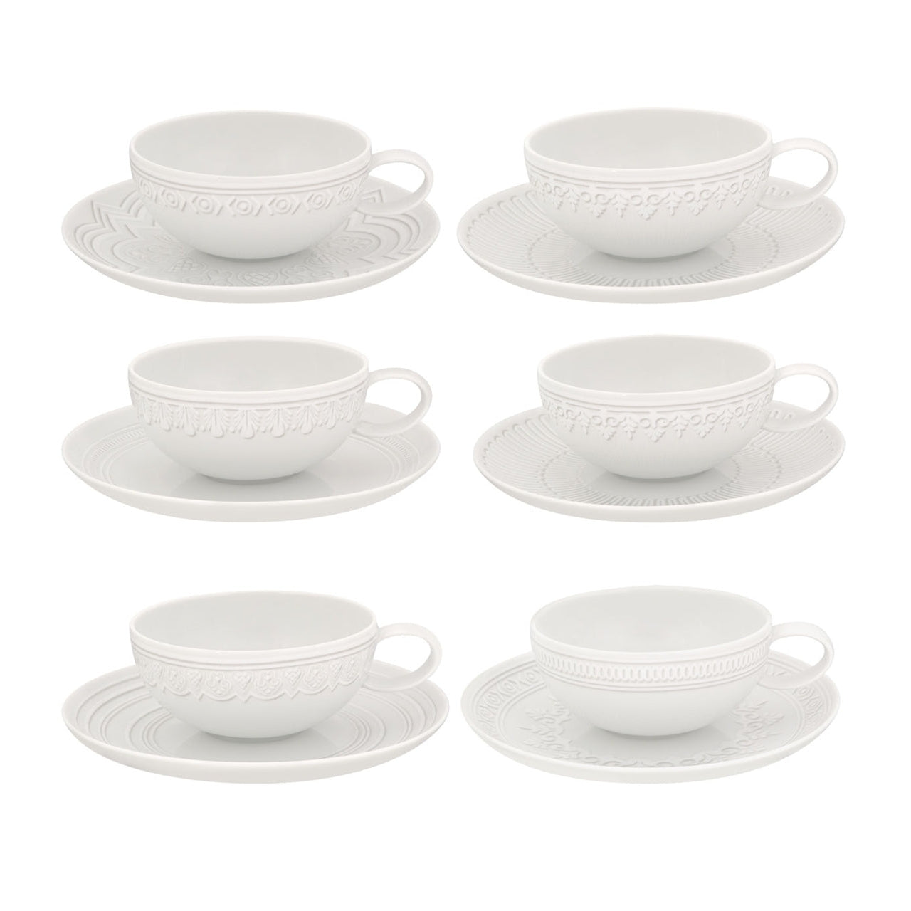 Vista Alegre Ornament Tea Cup & Saucer By Sam Baron - Set of 6