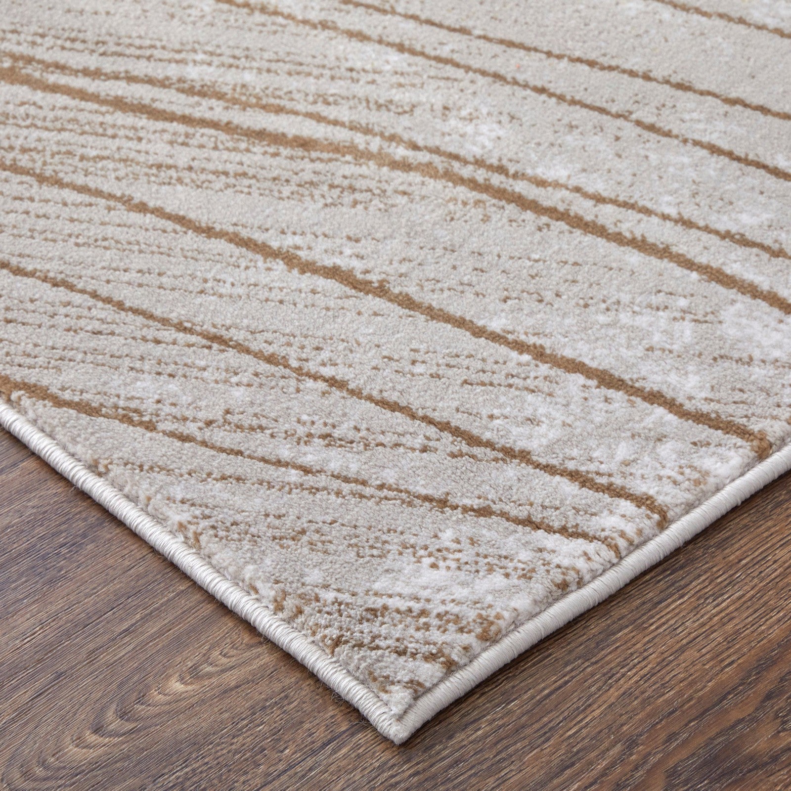Feizy Waldor 39NBF Modern Abstract in Taupe/Brown/Silver