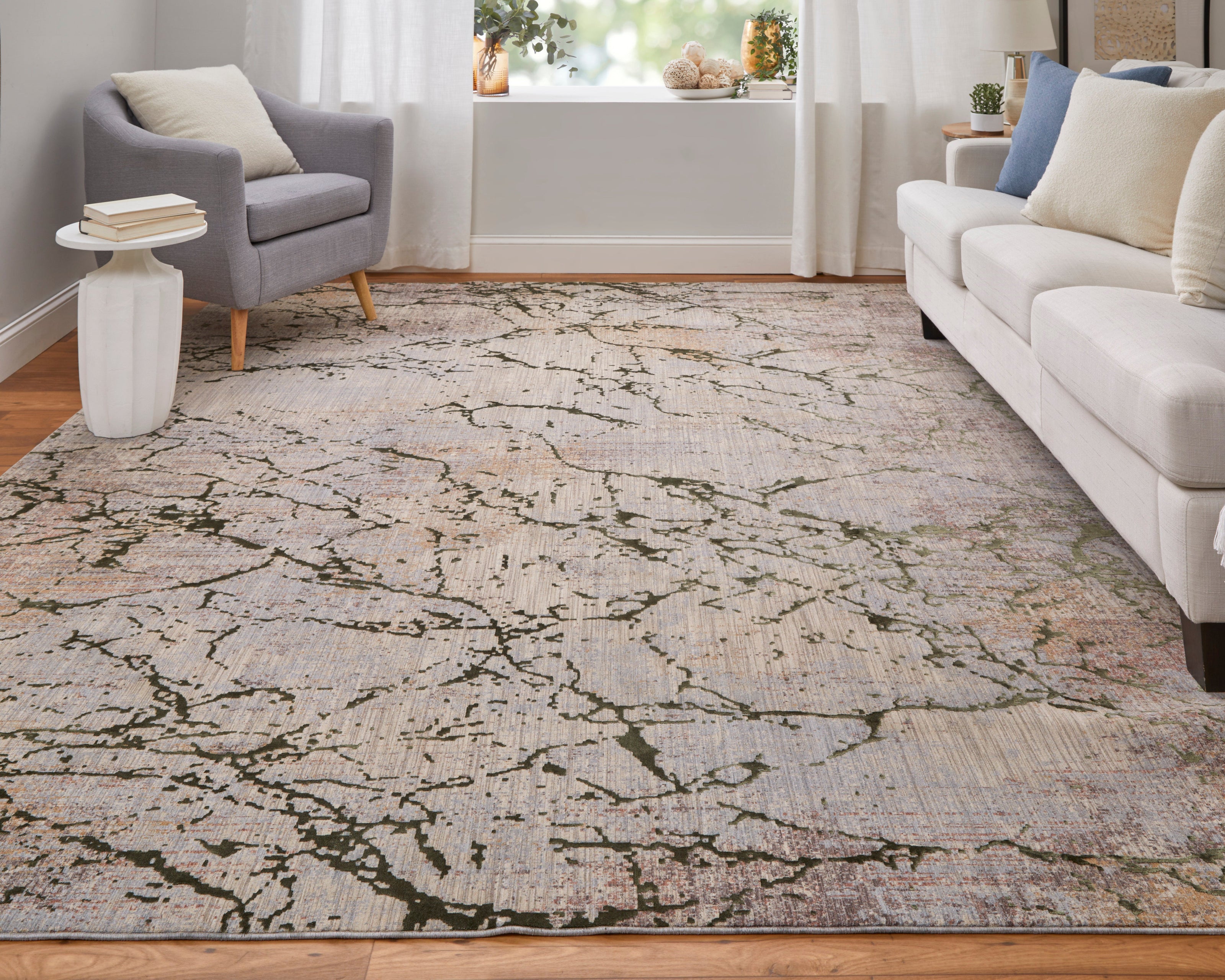 Feizy Pryor 39NEF Modern Abstract in Taupe/Green/Tan