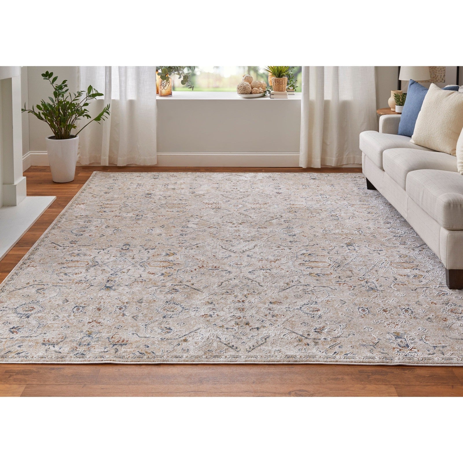 Feizy Pasha 39M6F Transitional Distressed in Taupe/Ivory/Blue