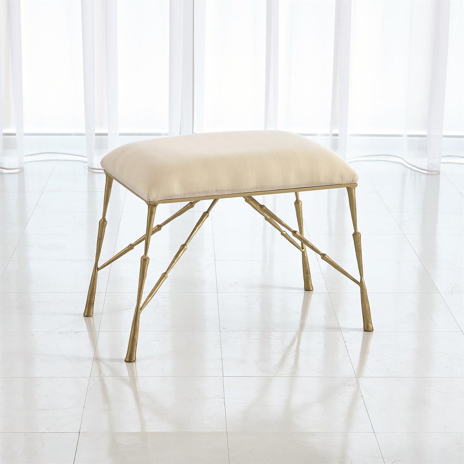 Global Views Muslin Cushion Antique Brass Spike Bench
