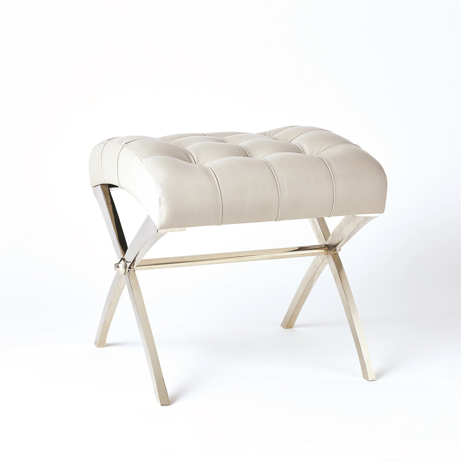 Global Views Nickle Grey Leather Scarlet Stool