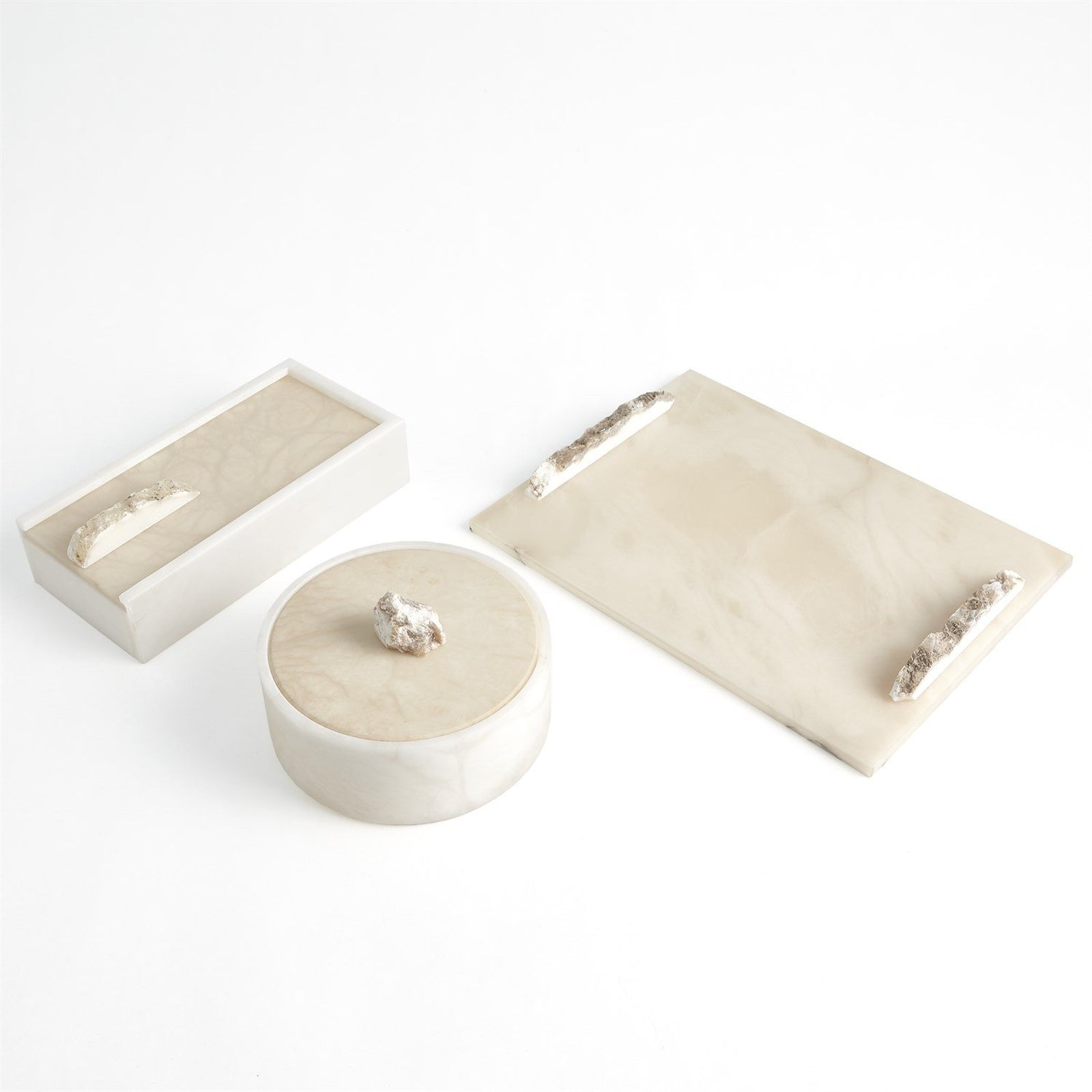 Global Views Alabaster Rectangle Rock Handles Tray