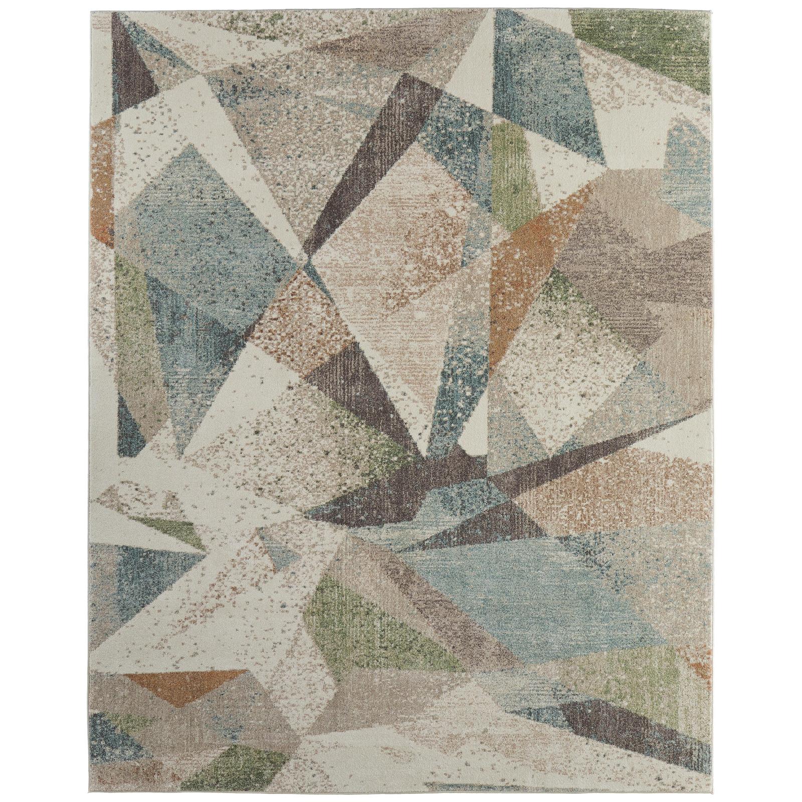 Feizy Eden 39QVF Modern Color Block Rug in Ivory/Blue/Green