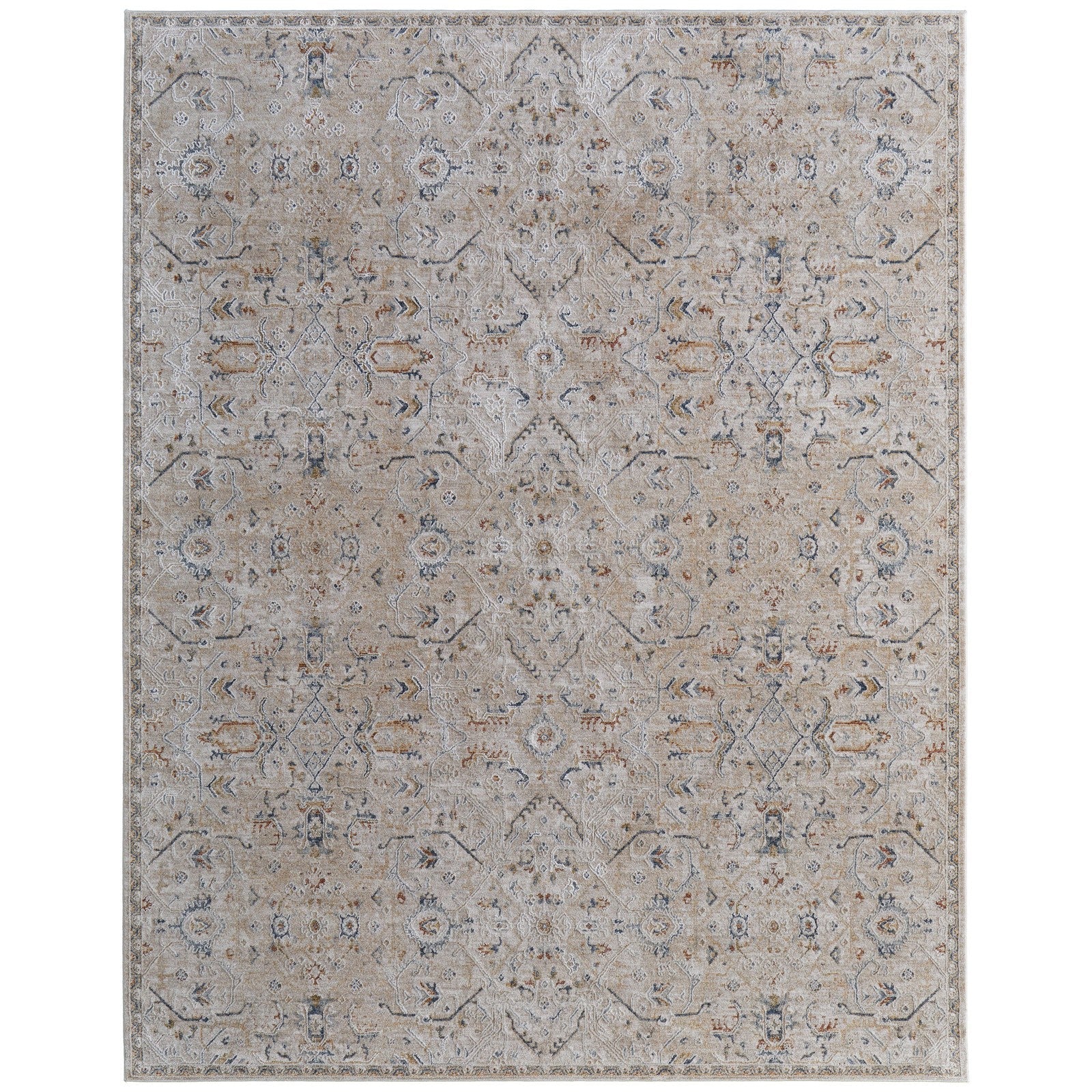Feizy Pasha 39M6F Transitional Distressed in Taupe/Ivory/Blue