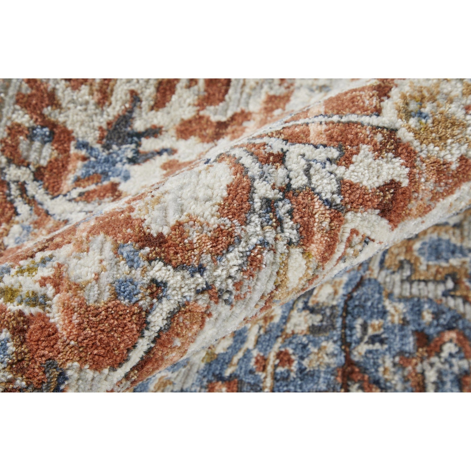 Feizy Kaia 39HXF Transitional Medallion in Orange/Ivory/Blue