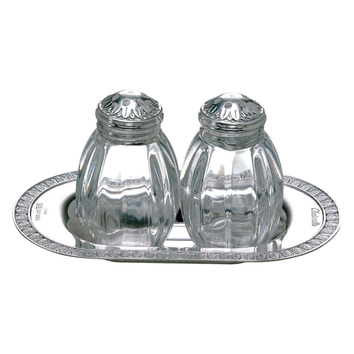 Christofle Malmaison Sterling Silver Salt And Pepper Shaker Set On Tray