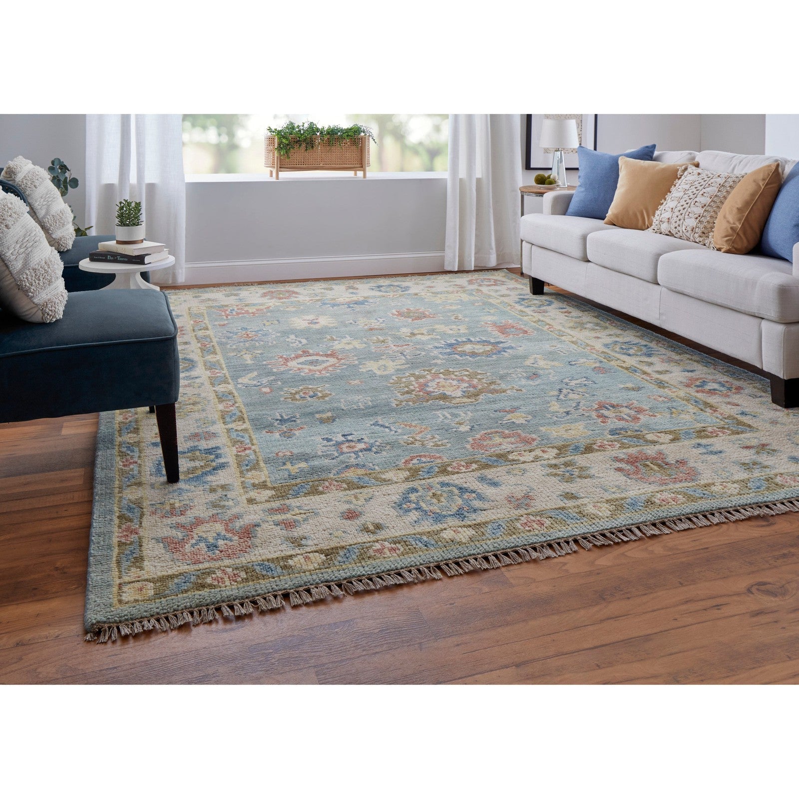 Feizy Fillmore 69CJF Transitional Floral & Botanical in Blue/Ivory/Yellow