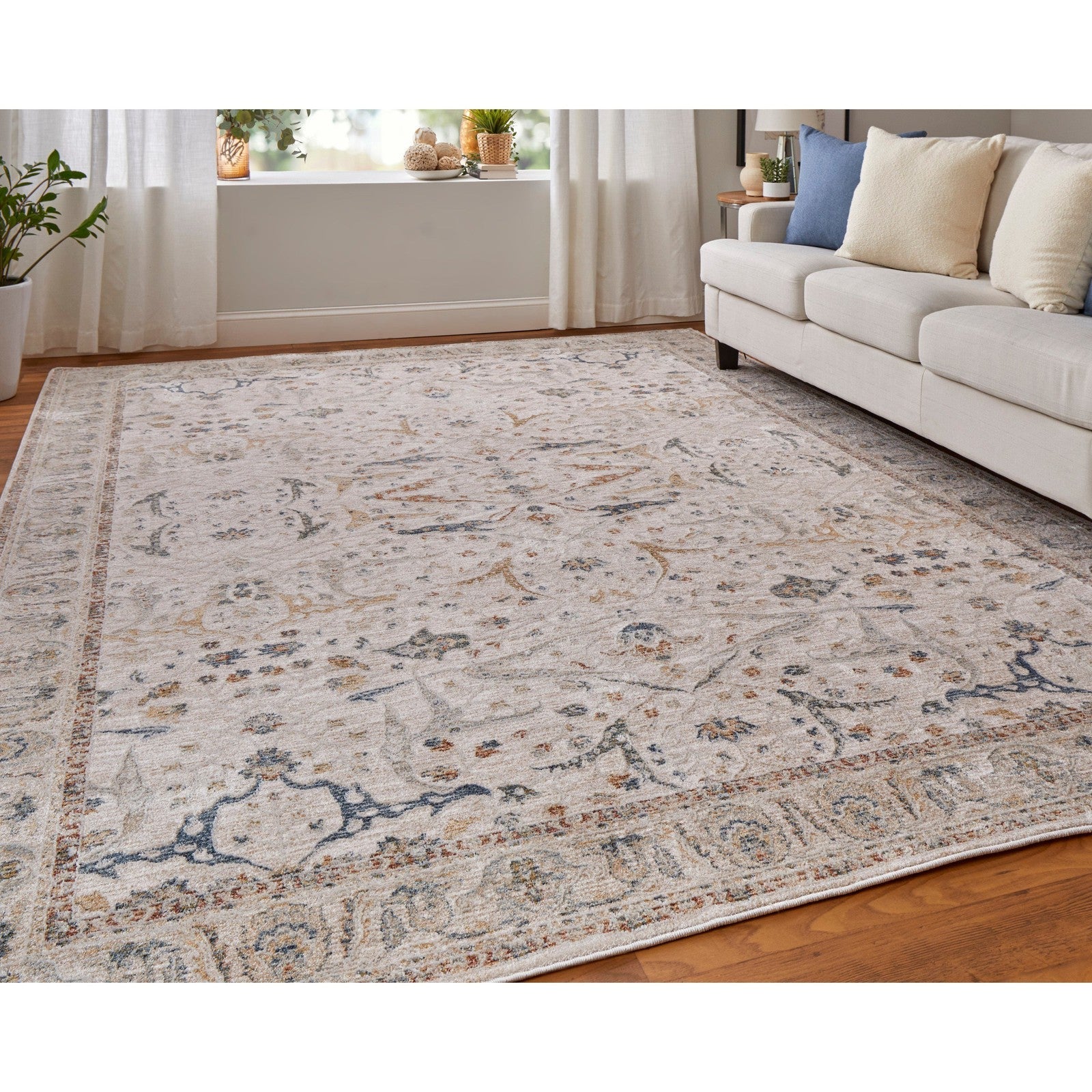 Feizy Pasha 39M4F Transitional Ikat in Ivory/Blue/Red