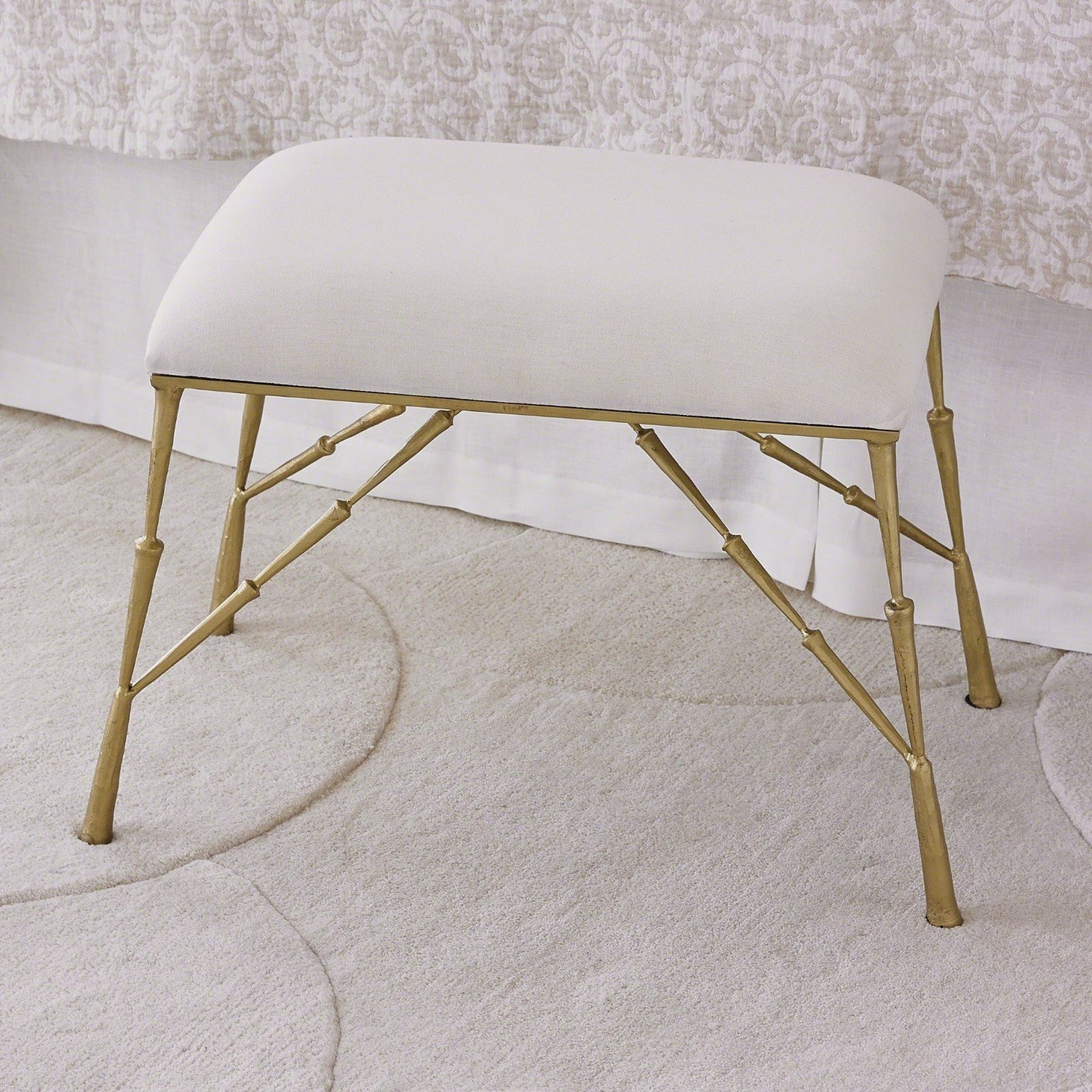 Global Views Muslin Cushion Antique Brass Spike Bench