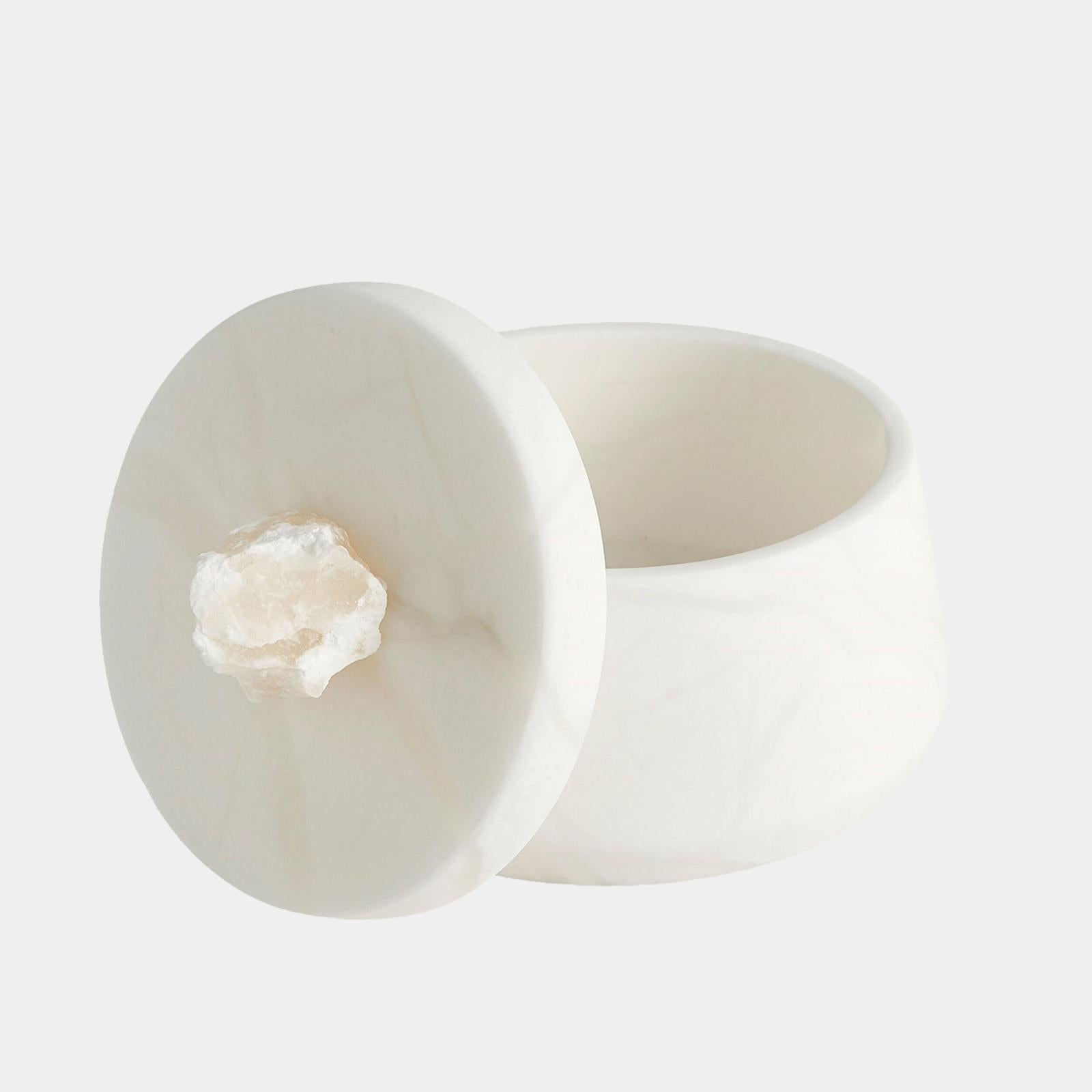 Global Views Finial White Roccia Alabaster Taper Box