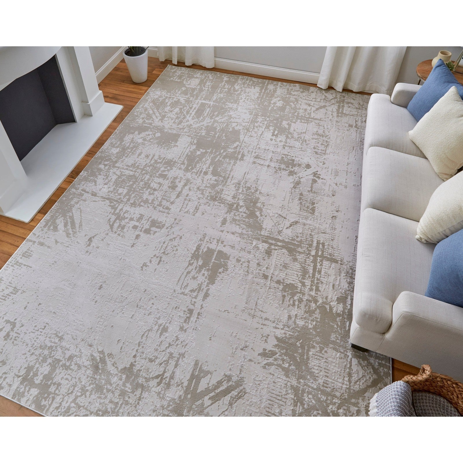Feizy Prasad 39NAF Modern Abstract in Ivory/Taupe/Silver