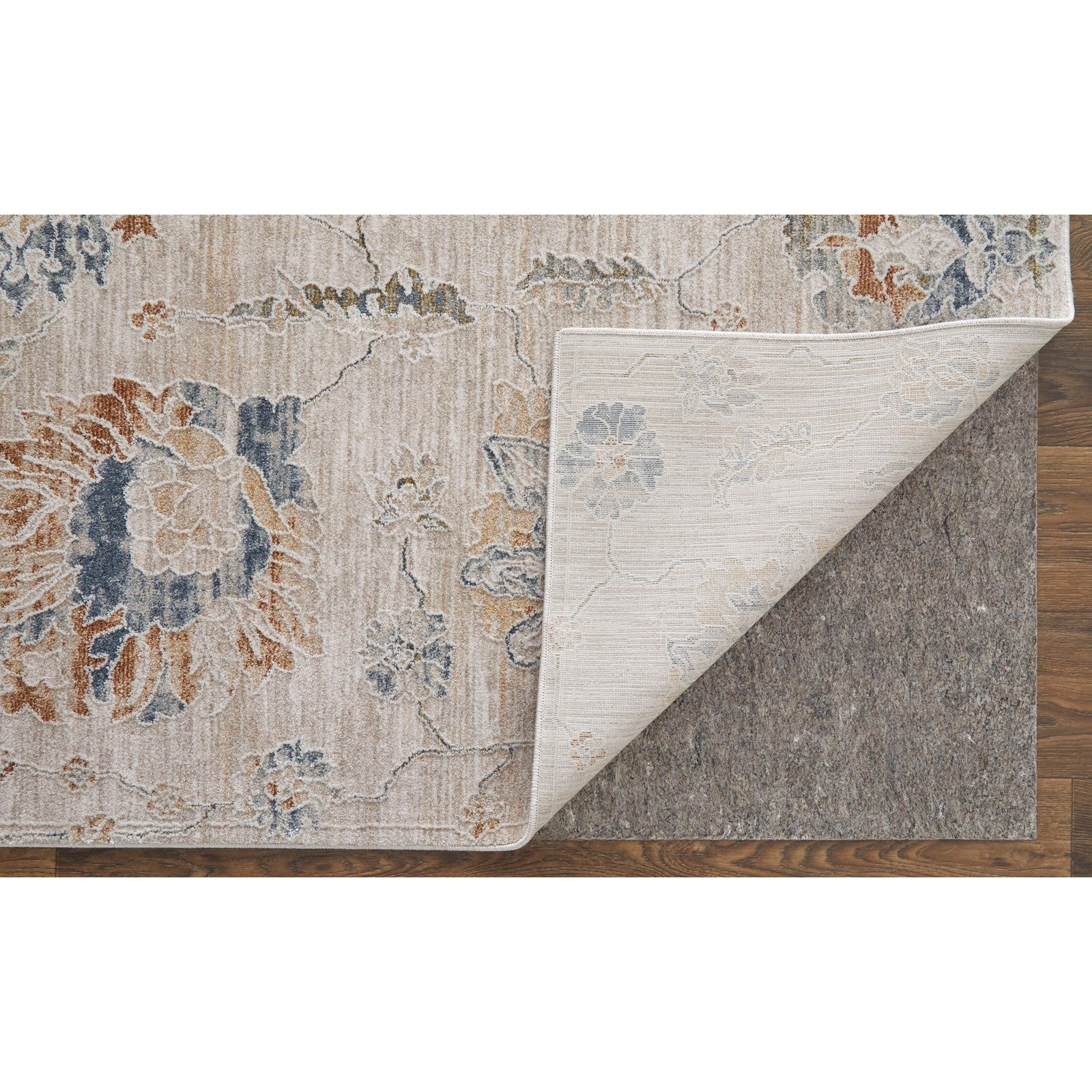 Feizy Pasha 39M9F Transitional Floral & Botanical in Taupe/Ivory/Blue