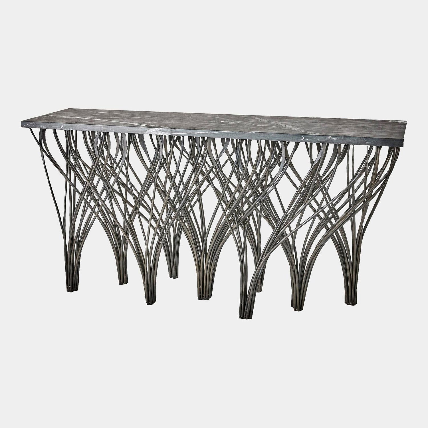 Global Views Vector Black Leather Marble Console