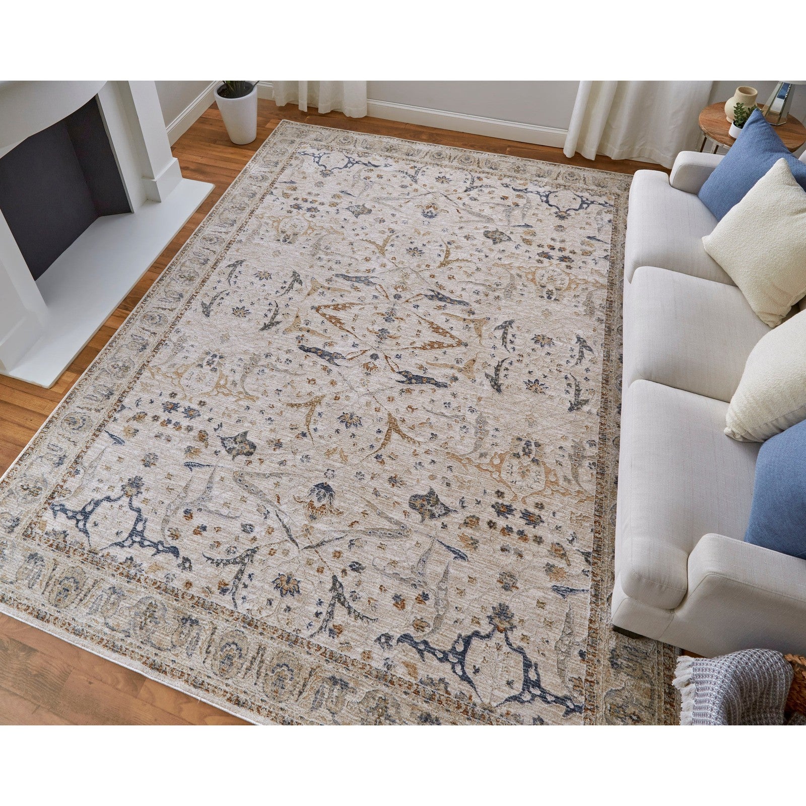Feizy Pasha 39M4F Transitional Ikat in Ivory/Blue/Red