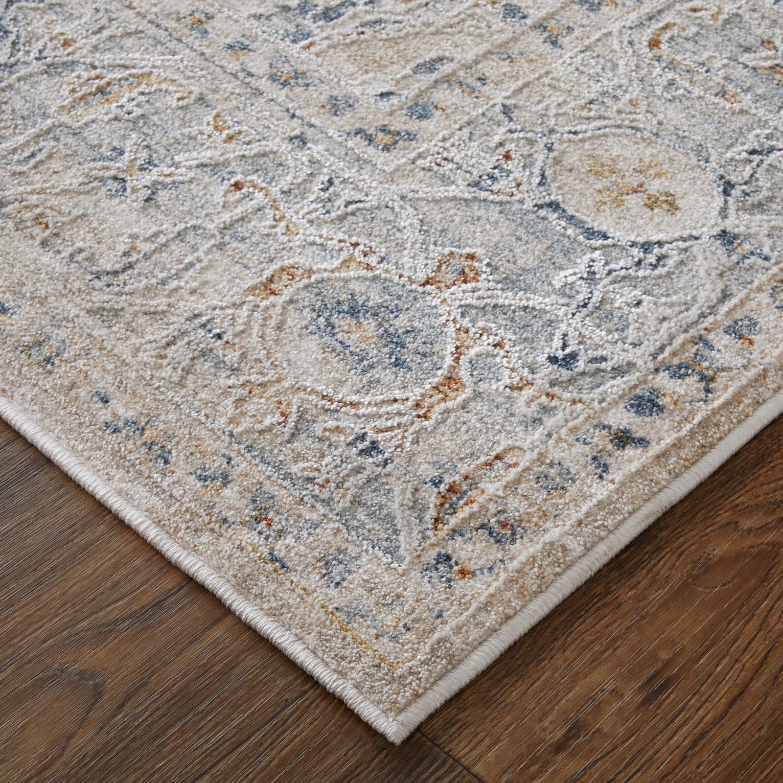 Feizy Pasha 39M5F Transitional Medallion in Ivory/Taupe/Blue