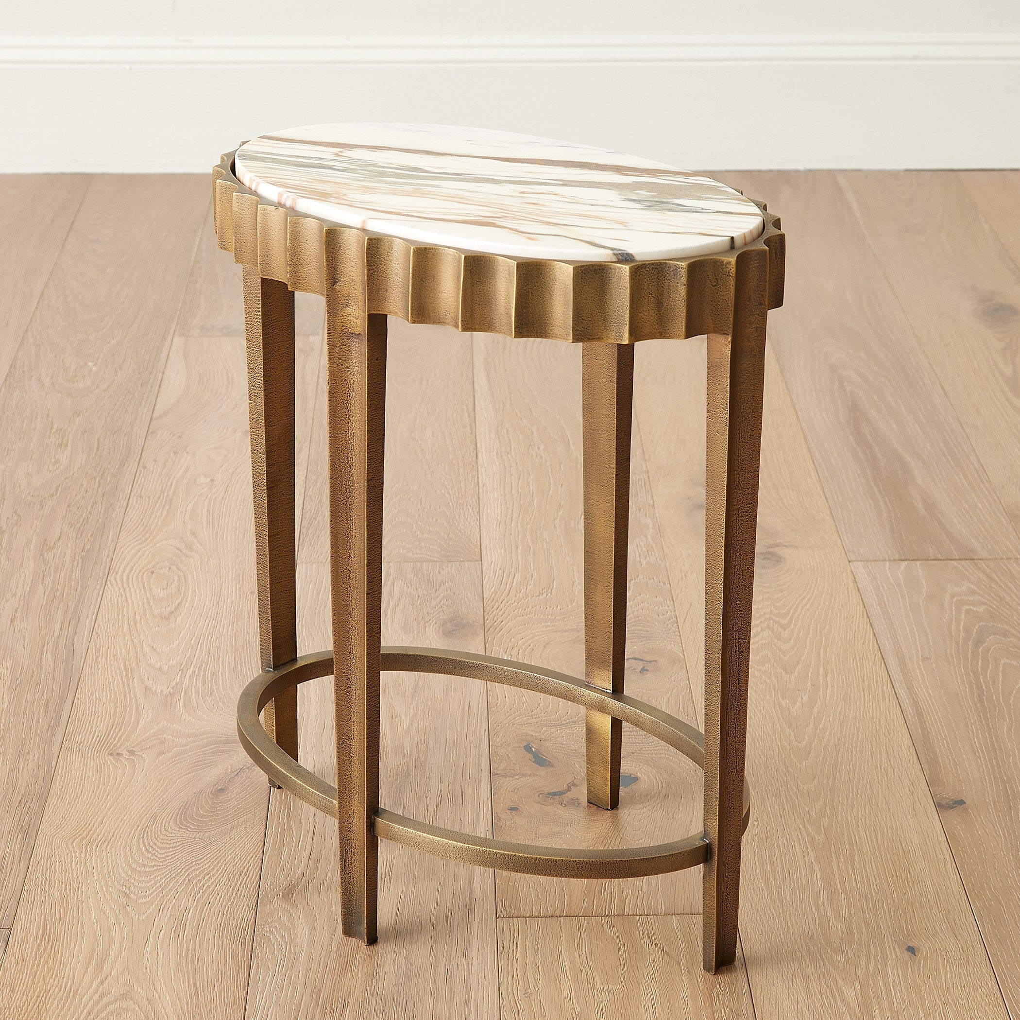 Global Views Vintage Brass Calacatta Gold Marble Liberty Accent Table