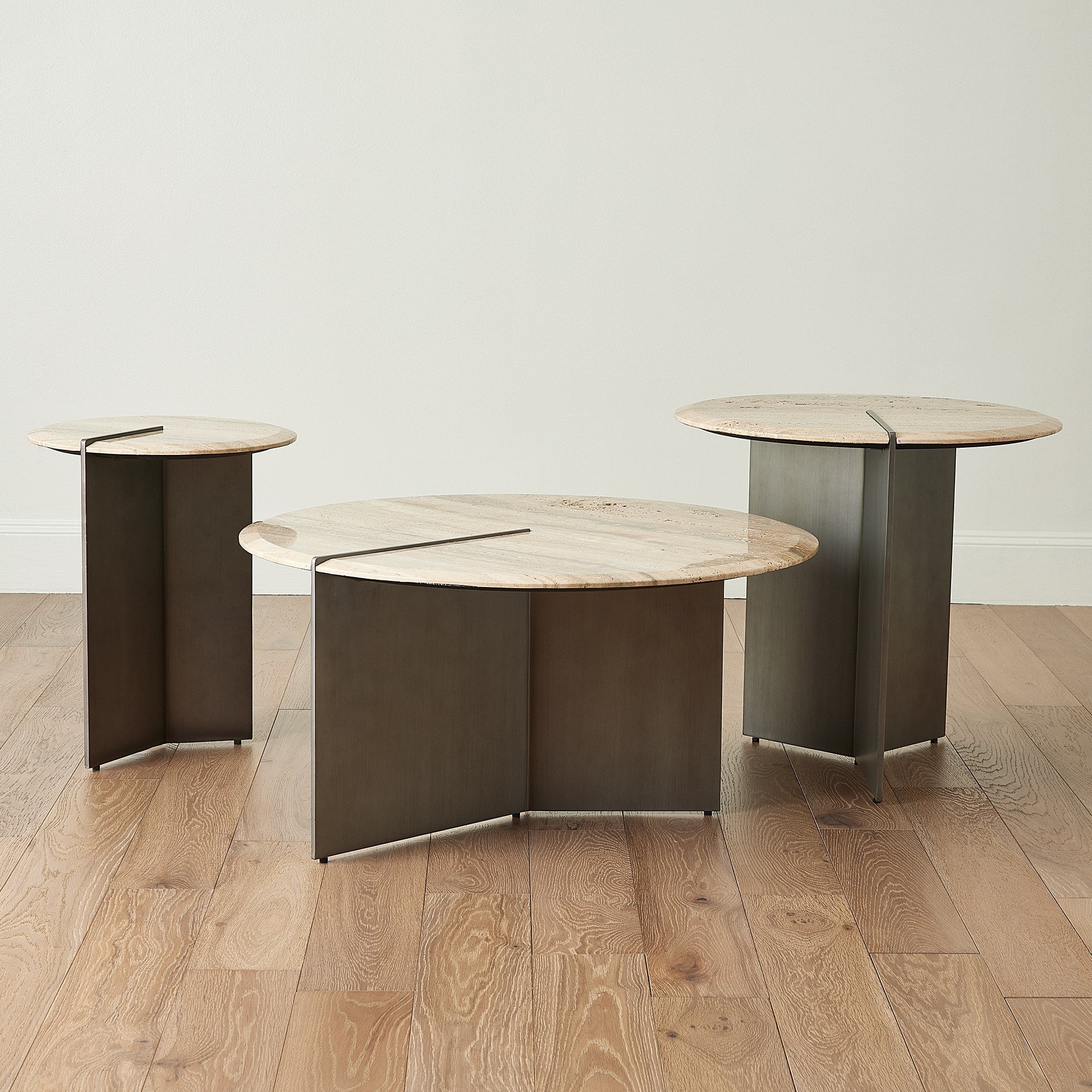 Global Views Sundial Side Table, Travertine Top