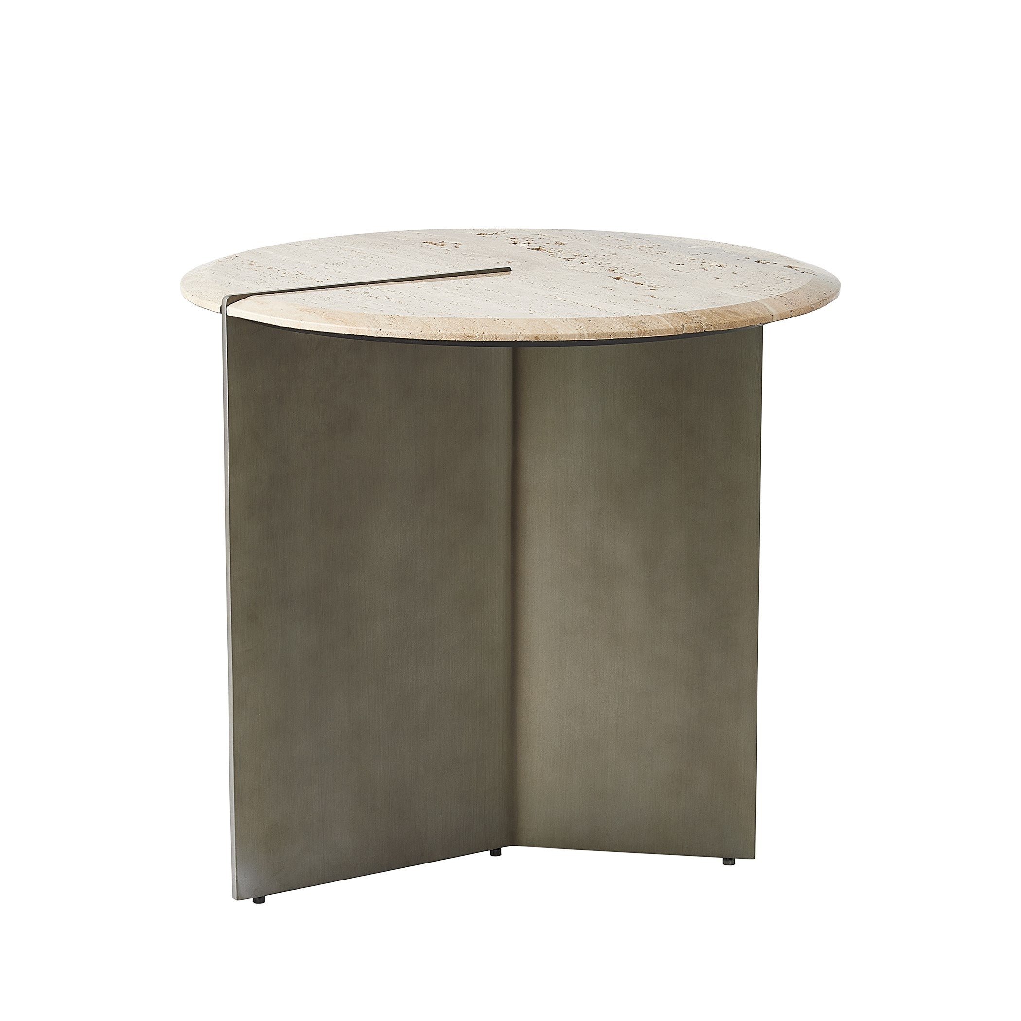 Global Views Sundial Side Table, Travertine Top