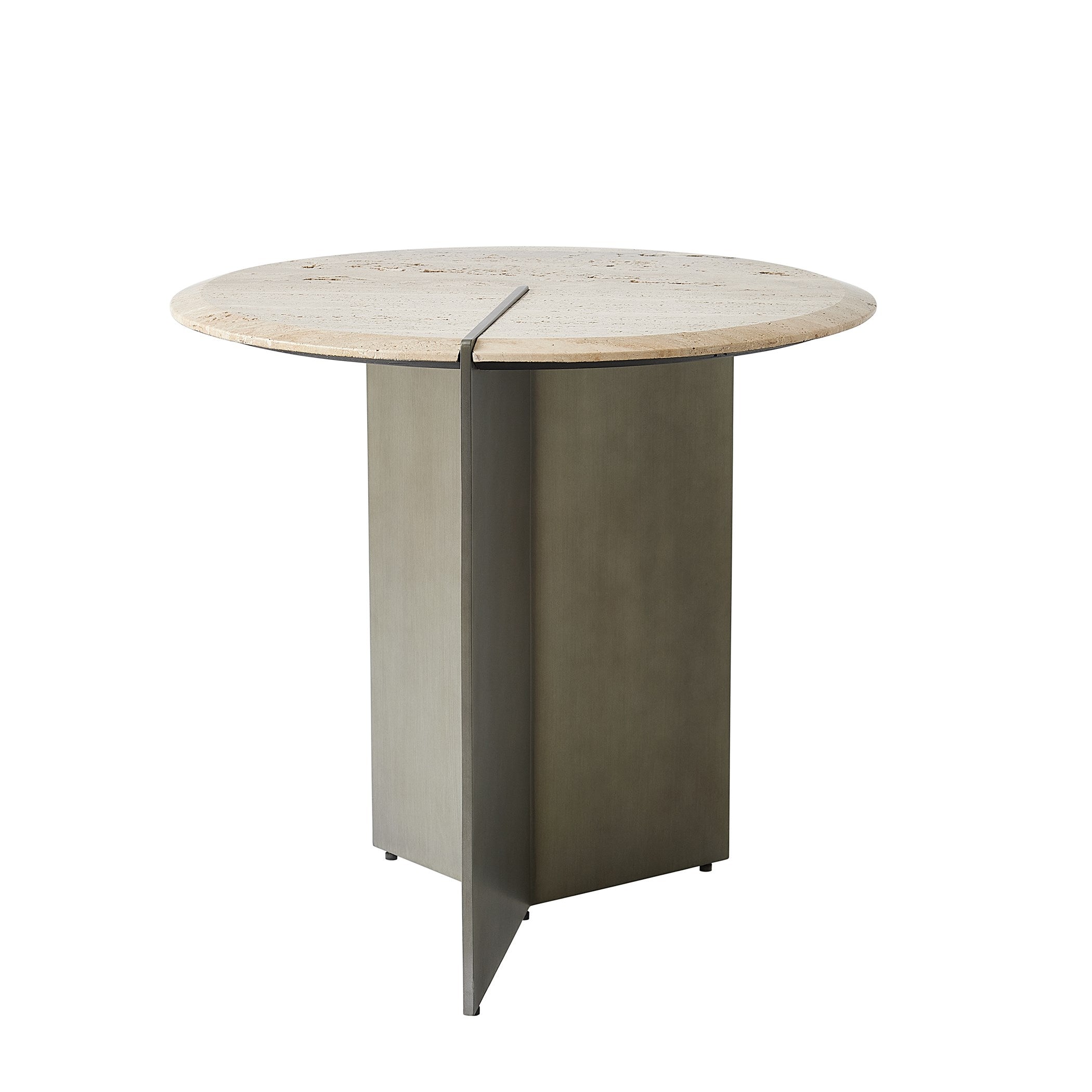 Global Views Sundial Side Table, Travertine Top