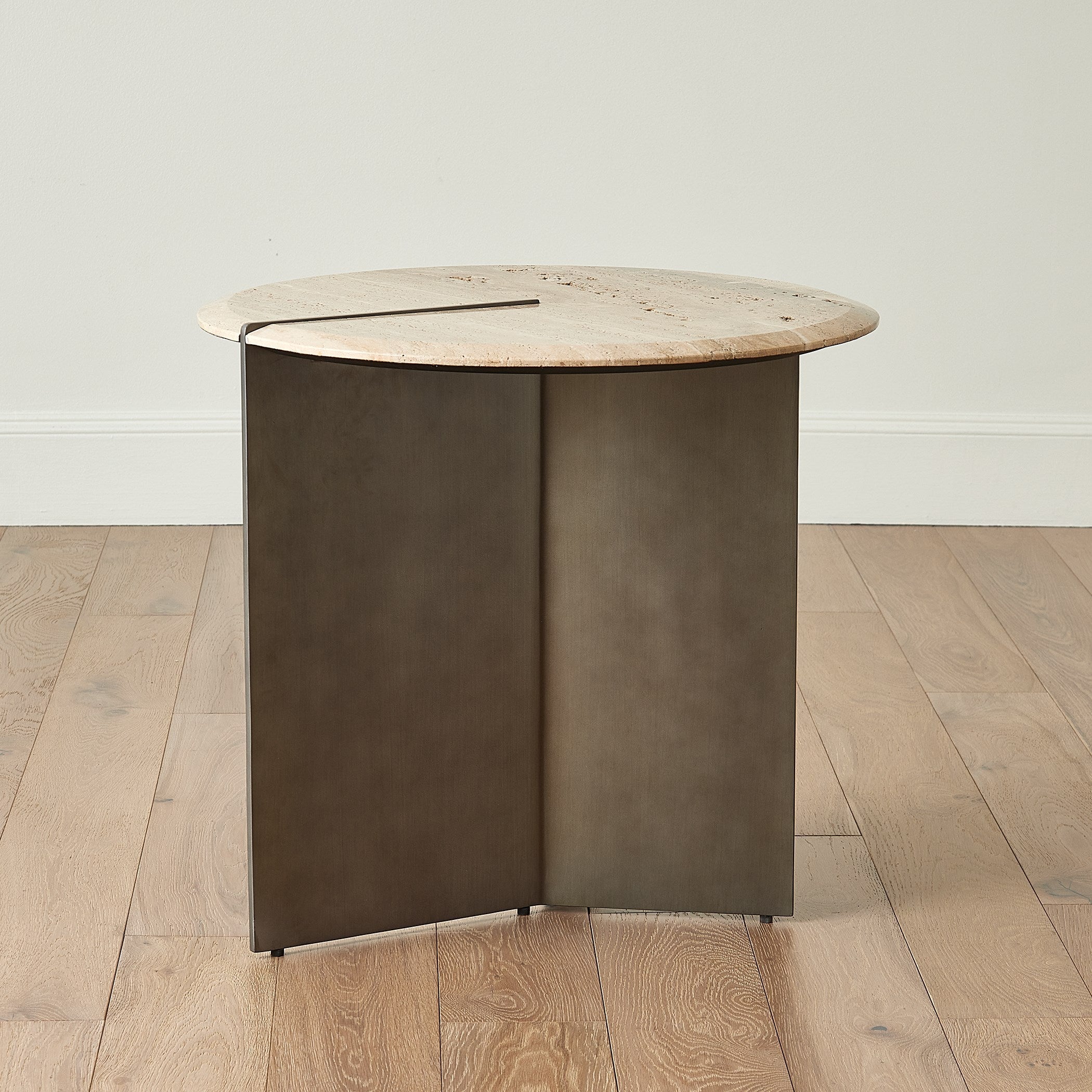 Global Views Sundial Side Table, Travertine Top
