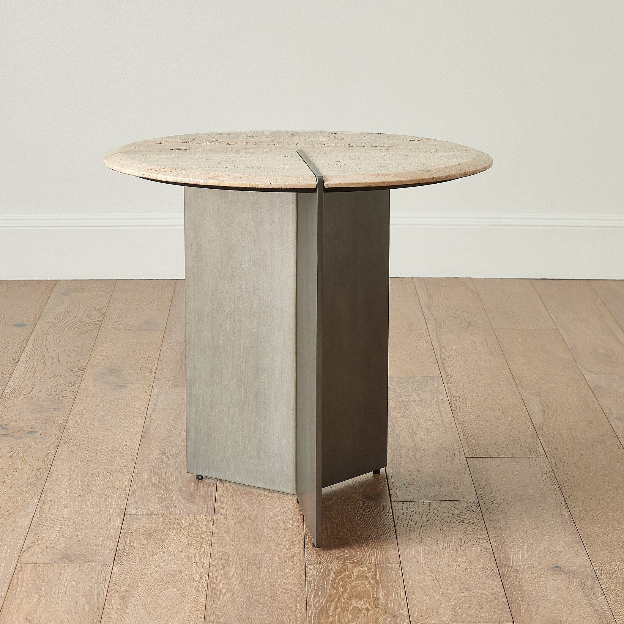 Global Views Sundial Side Table, Travertine Top