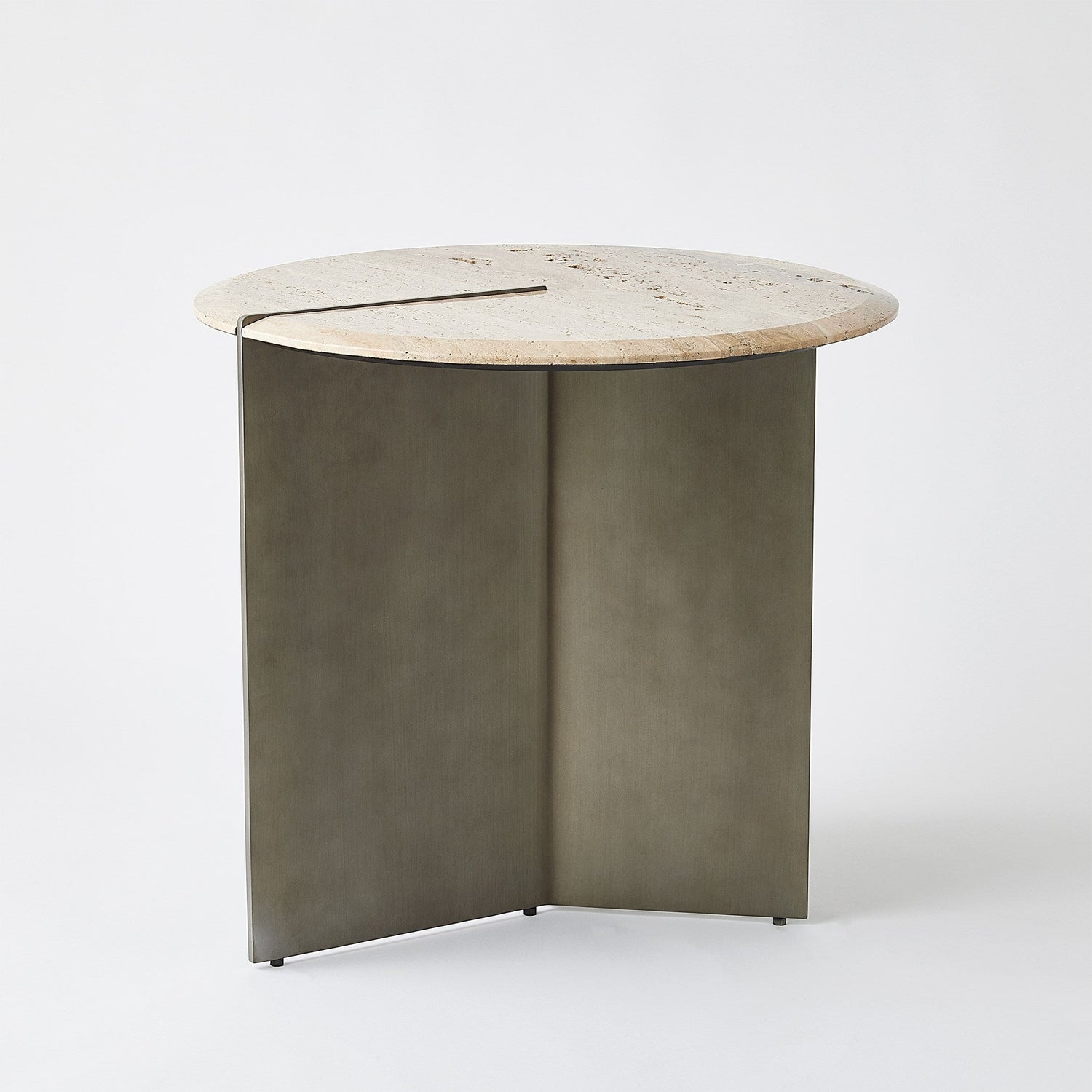 Global Views Sundial Side Table, Travertine Top