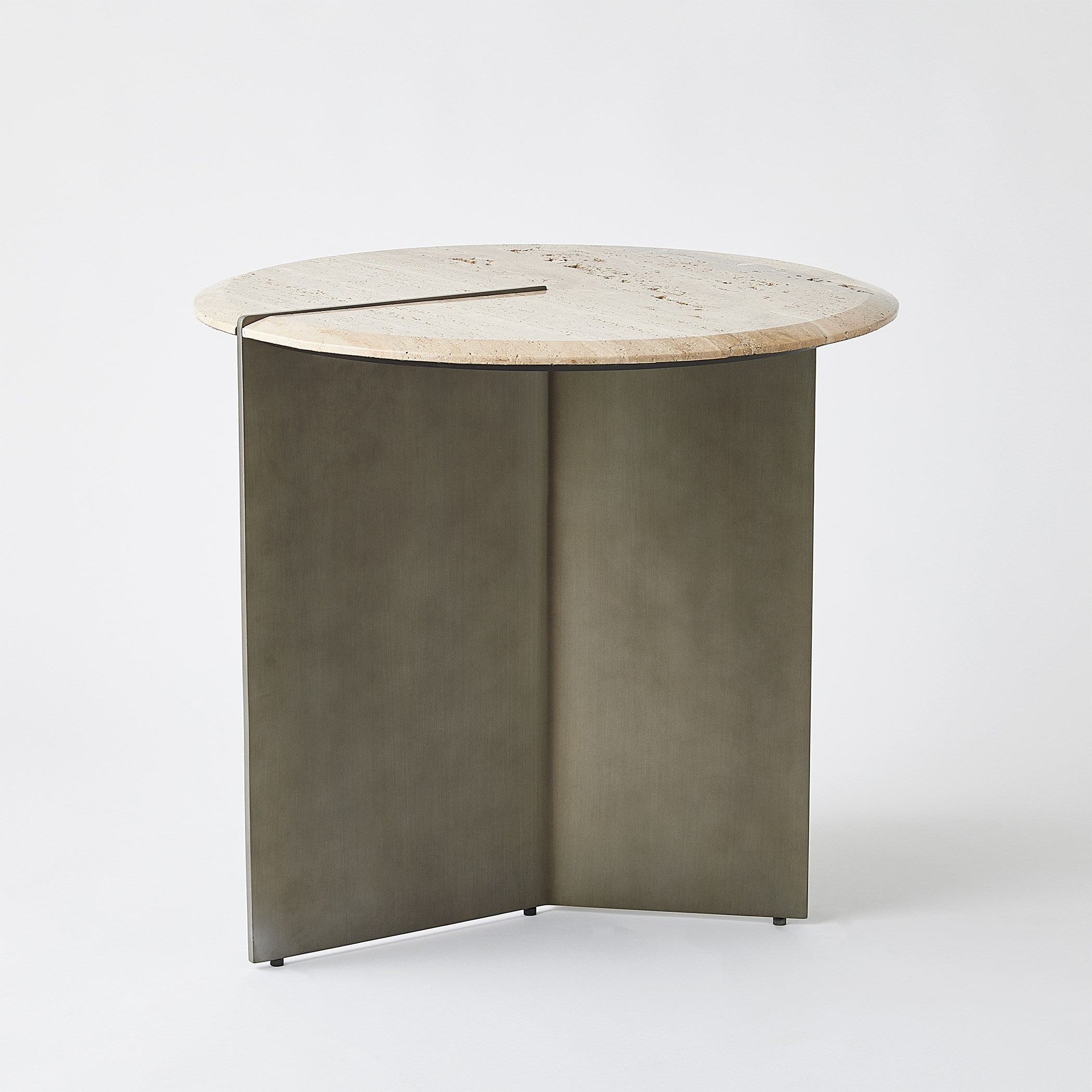 Global Views Sundial Side Table, Travertine Top
