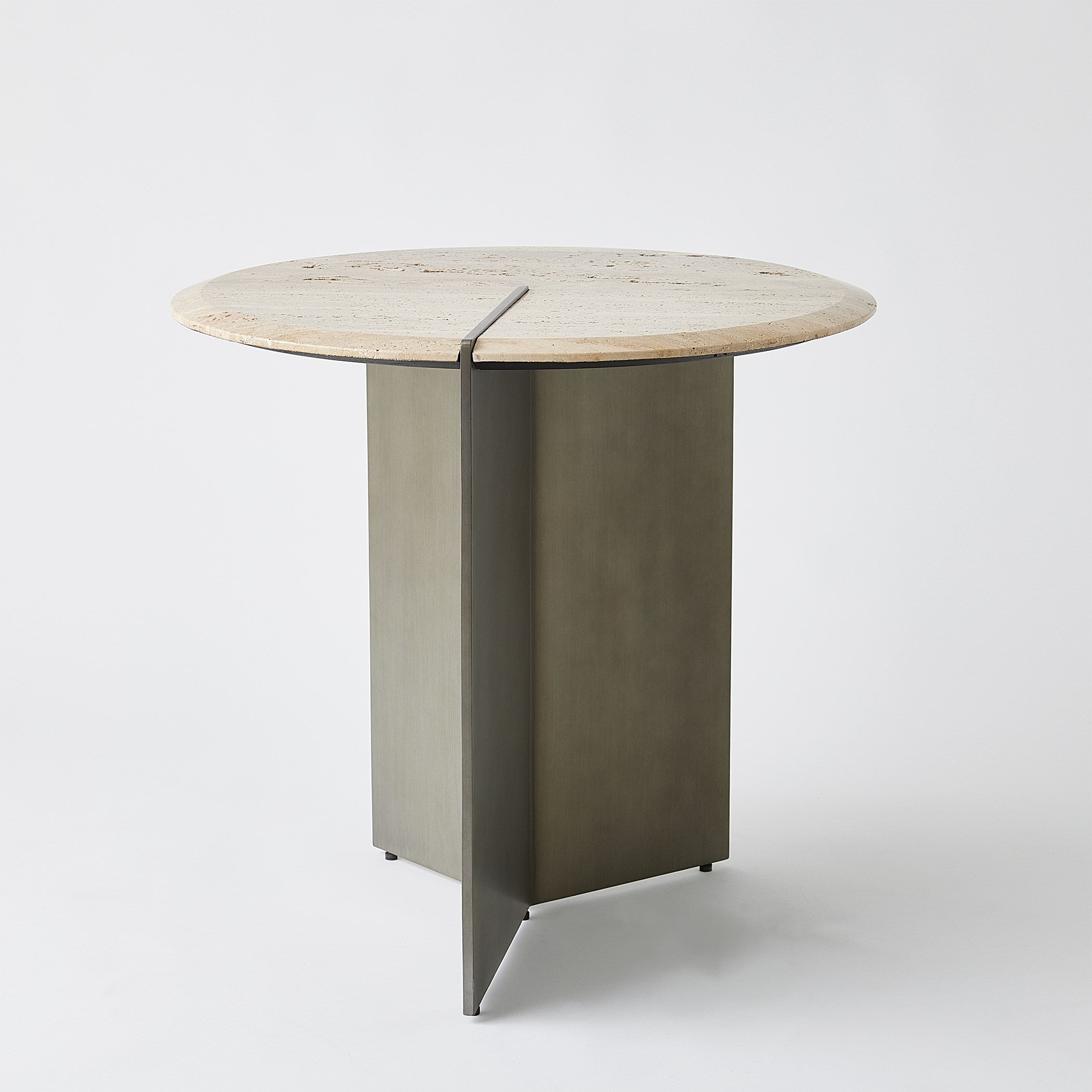 Global Views Sundial Side Table, Travertine Top