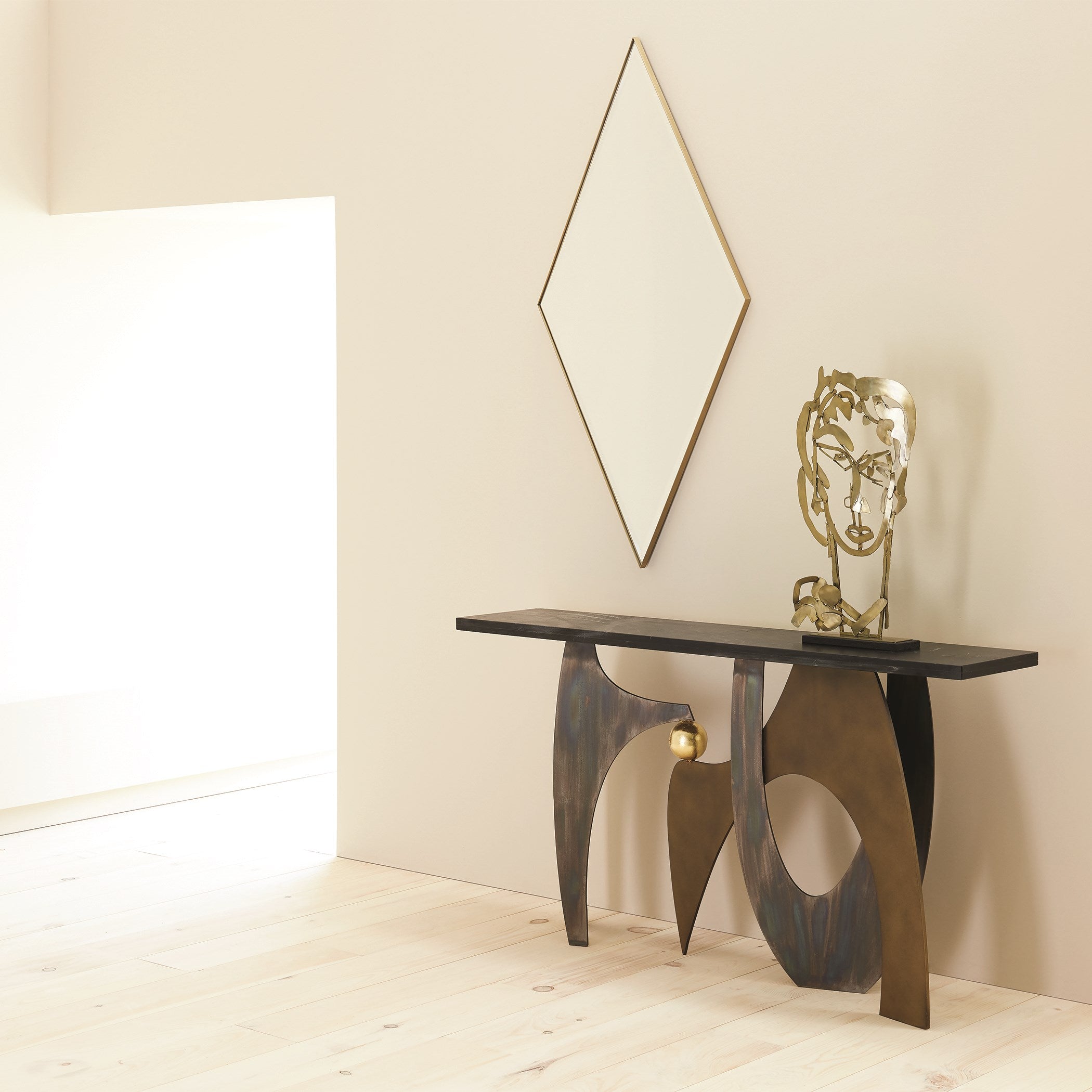 Global Views Brass Elongated Diamond Mirror