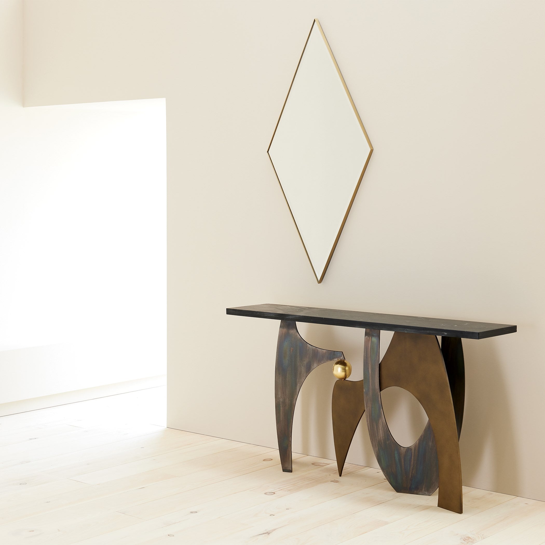 Global Views Brass Elongated Diamond Mirror