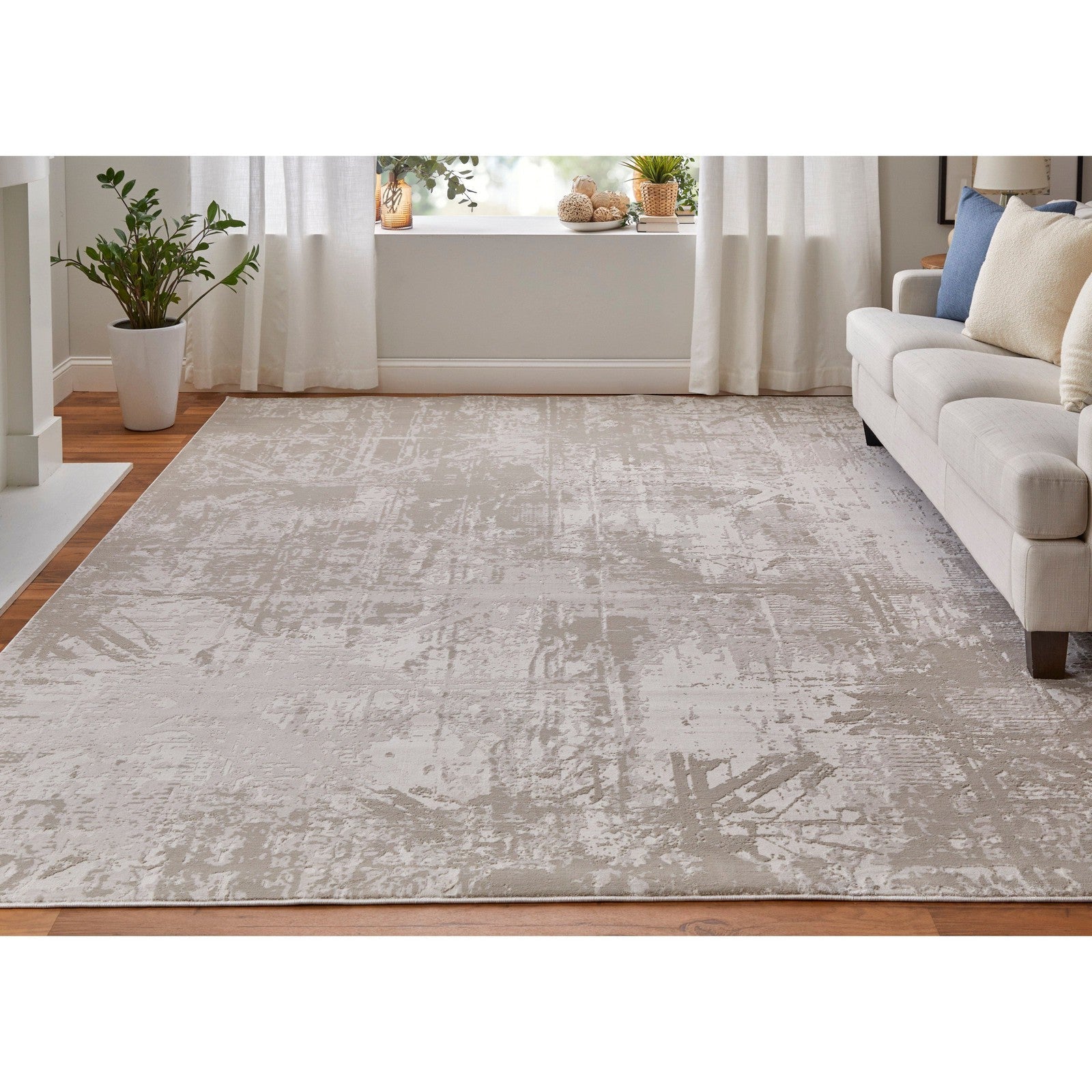 Feizy Prasad 39NAF Modern Abstract in Ivory/Taupe/Silver