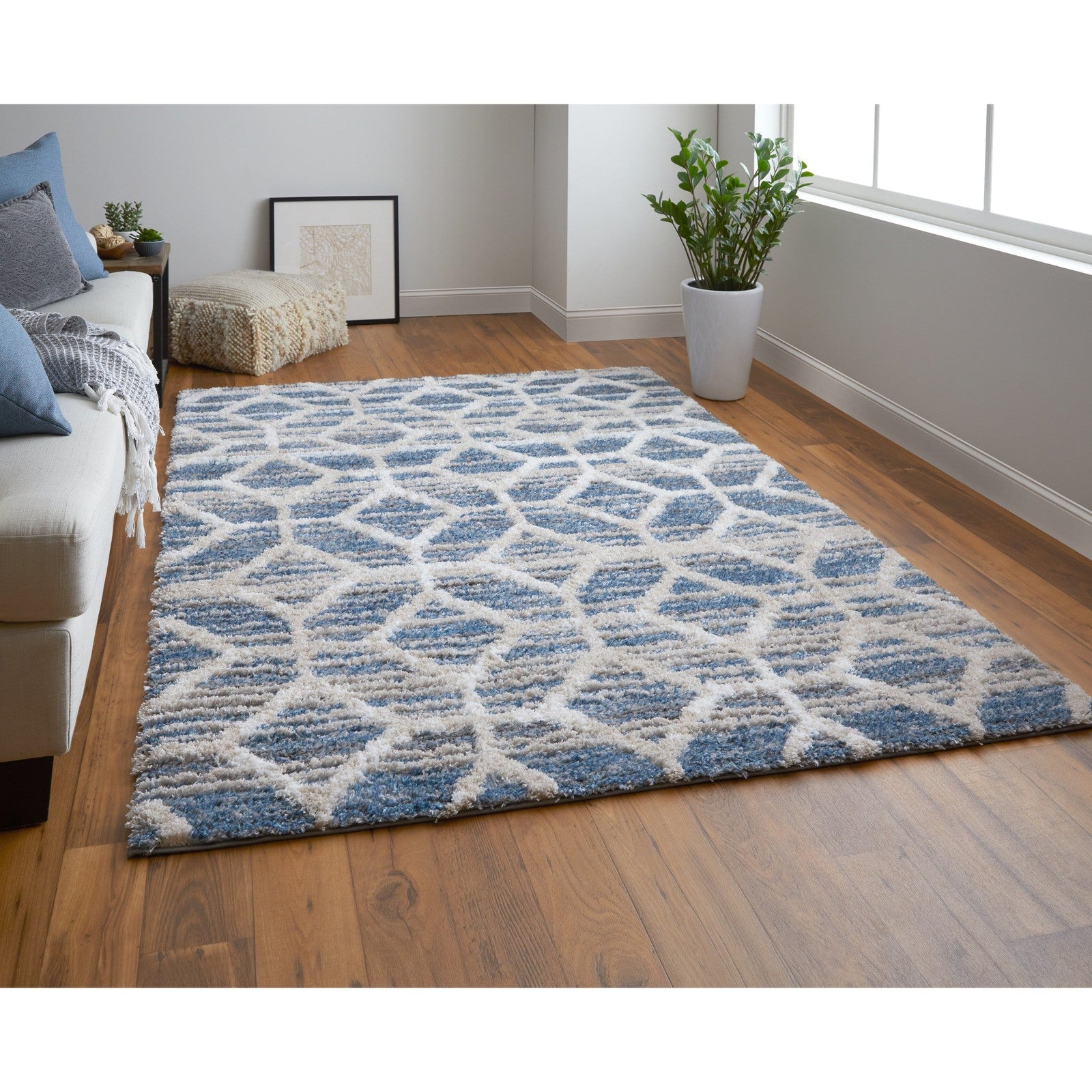 Feizy Mynka 39ICF Transitional Diamond in Blue/Ivory