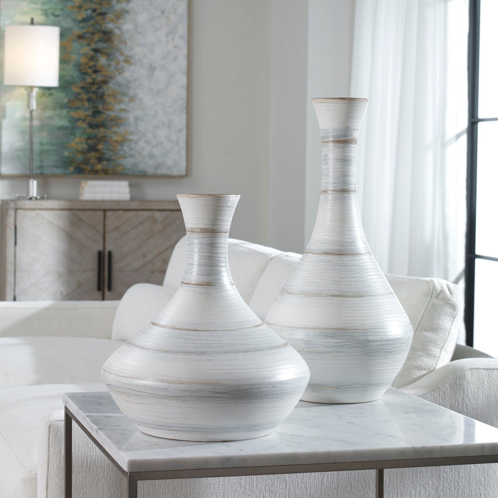 Uttermost Potter Fluted Striped Vases - Set of 2