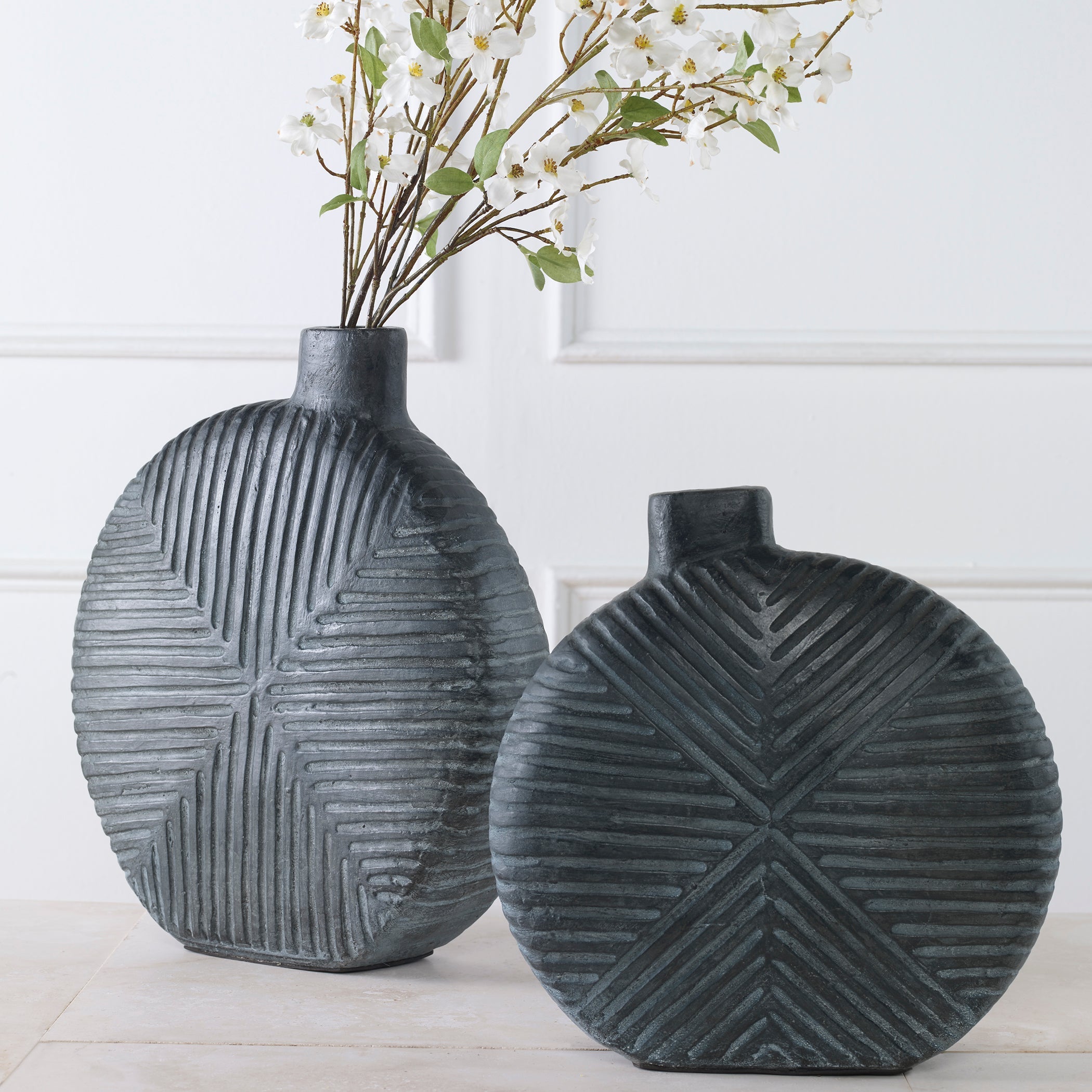 Uttermost Viewpoint Aged Black Vases - Set of 2