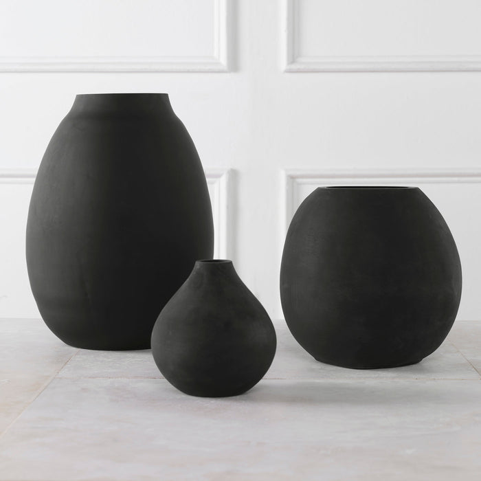 Uttermost Hearth Matte Black Vases - Set of 3
