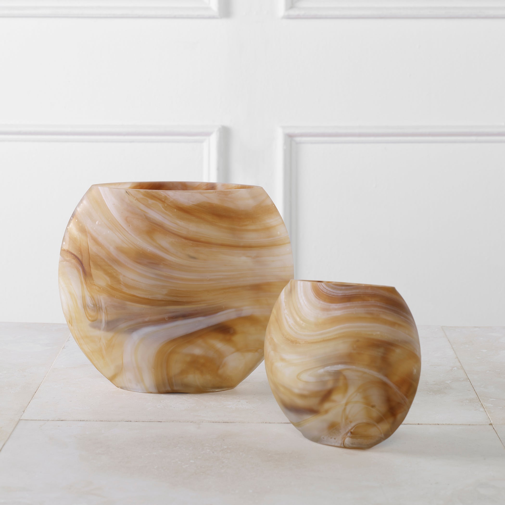 Uttermost Fusion Swirled Caramel & Ivory Vases - Set of 2