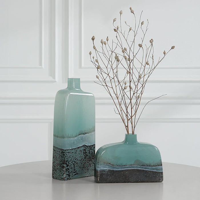Uttermost Fuze Aqua & Bronze Vases - Set of 2