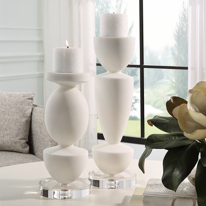 Uttermost Lido White Stone Candleholders - Set of 2