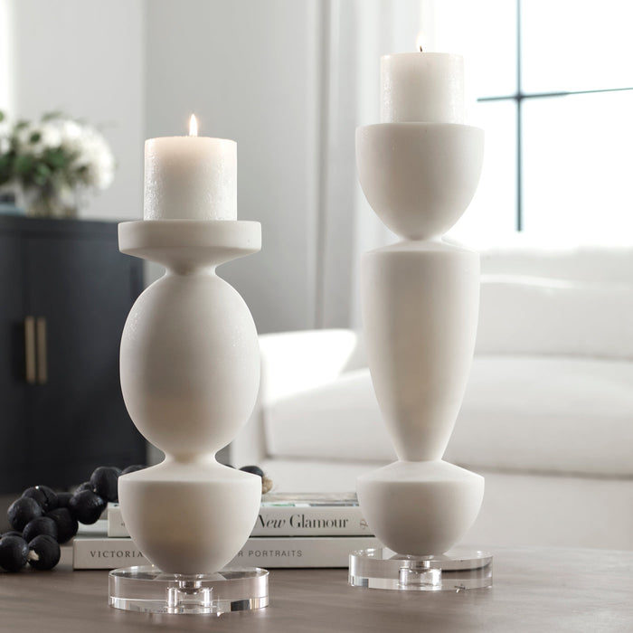 Uttermost Lido White Stone Candleholders - Set of 2