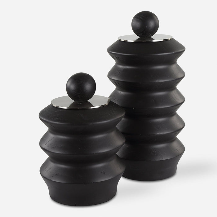 Uttermost Accordion Black Wood Containers - Set of 2
